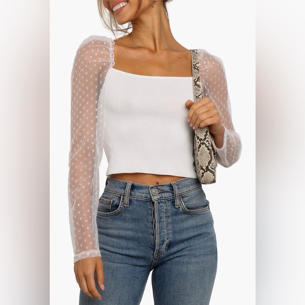 Petal & Pup Sheer Swiss Polka Dot Sleeves Ribbed Top